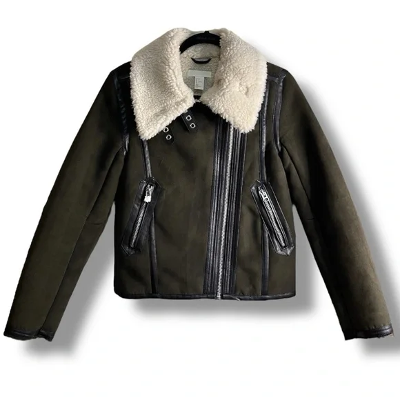 Aviator Bomber Jacket Coat Khaki Army Green Women’s Size XS - Picture 3 of 11